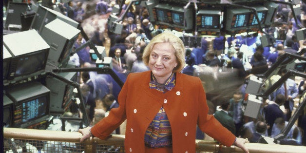 NEW YORK, UNITED STATES - NOVEMBER 01: Muriel Siebert, head of a brokarage firm, overlooking the floor of the NY stock Excha