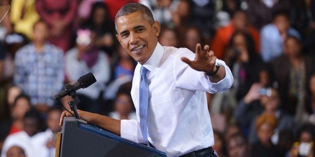 US President Barack Obama speaks about the Affordable Care Act at Prince Georges Community College on September 26, 2013 in Largo, Maryland. On October 1, 2013, open enrollment starts for the new Obamacare online, state-based exchanges, where consumers will be able to compare and shop for private health insurance plans. AFP PHOTO/Mandel NGAN (Photo credit should read MANDEL NGAN/AFP/Getty Images)