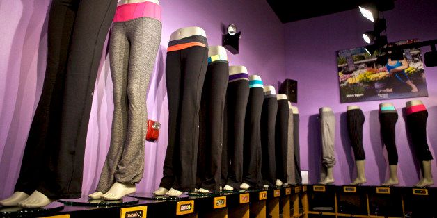 Groove pants sit on display at the Union Square Lululemon retail store in New York, U.S., on Wednesday, Sept. 15, 2010. Lululemon Athletica Inc., the Canadian yoga-wear retailer, plans to open about 225 new stores in the U.S. after tripling its cash from operations to $118 million, said Chief Financial Officer John Currie. Photographer: Benjamin Norman/Bloomberg via Getty Images