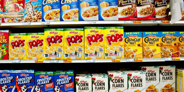 Kellogg Co. breakfast cereals sit on display in a supermarket in Princeton, Illinois, U.S., on Friday, Jan. 27, 2012. Kellogg Co. will release its 2011 fourth quarter earnings on Feb. 2, 2012. Photographer: Daniel Acker/Bloomberg via Getty Images
