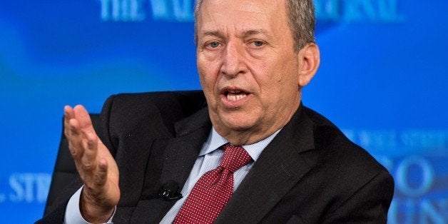 Former US Tresury Secretary Larry Summers addresses the Wall Street Journal CEO Council on November 19, 2013 in Washington,DC. The Wall Street Journal CEO Council annual meeting brings together the worlds most powerful chief executives to address the most pressing public policy and business issues of the day. AFP PHOTO/Nicholas KAMM (Photo credit should read NICHOLAS KAMM/AFP/Getty Images)