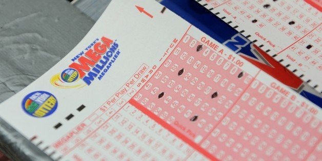 Mega Millions lottery ticket forms at a convenience store on the east side of Manhattan March 30, 2012 in New York. The jackp