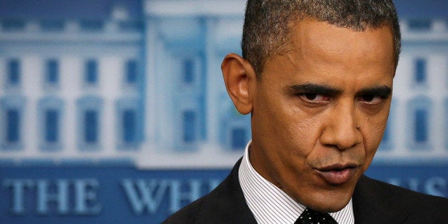 WASHINGTON, DC - AUGUST 20: U.S. President Barack Obama speaks during the daily press briefing at the James Brady Press Briefing Room of the White House August 20, 2012 in Washington, DC. Obama made a surprised visit to the briefing and answered questions from the White House press corps. (Photo by Alex Wong/Getty Images)