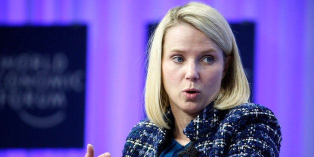 Marissa Mayer, chief executive officer of Yahoo! Inc., speaks during a panel session on day four of the World Economic Forum (WEF) in Davos, Switzerland, on Saturday, Jan. 25, 2014. World leaders, influential executives, bankers and policy makers attend the 44th annual meeting of the World Economic Forum in Davos, the five day event runs from Jan. 22-25. Photographer: Jason Alden/Bloomberg via Getty Images