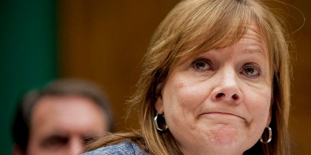 Mary Barra, chief executive officer of General Motors Co., listens while testifying at a House Energy and Commerce Committee hearing in Washington, D.C., U.S., on Tuesday, April 1, 2014. Barra said GM has retained Kenneth Feinberg as a consultant to explore options for families of accident victims whose vehicles are being recalled for possible ignition-switch defects. Photographer: Pete Marovich/Bloomberg via Getty Images 