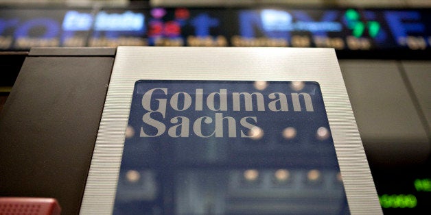 A Goldman Sachs Group Inc. logo hangs on the floor of the New York Stock Exchange in New York, U.S., on Wednesday, May 19, 20
