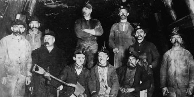 UNITED STATES - CIRCA 1912: Coal Miners Live with the Black dust that drives America's' steam engines and the Industrial Revolution, never leaving them clean and always earning them but a meager wage but afflicted them with Black Lung Disease (Photo by Buyenlarge/Getty Images)