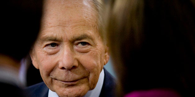 Maurice 'Hank' Greenberg, former chairman and chief executive officer of American International Group Inc., listens during a
