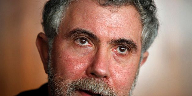 American economy Nobel Prize laureate Paul Krugman talks to journalists during a news conference before being awarded an Honoris Causa degree by Lisbon University, Lisbon Technical University and Lisbon Nova University Monday, Feb. 27, 2012 in Lisbon. (AP Photo/ Francisco Seco)