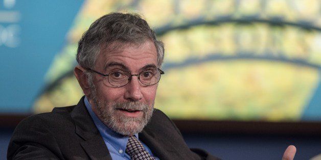 Nobel Prize-winning economist Paul Krugman speaks at the Challenges of Job-Rich and Inclusive Growth - Session 2: Public debt, public investment, and growth talk at George Washington University in Washington,DC on October 8, 2014 at the start of the annual IMF/World Bank meetings. AFP PHOTO/Nicholas KAMM (Photo credit should read NICHOLAS KAMM/AFP/Getty Images)