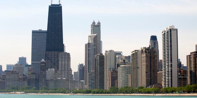 CHICAGO, IL - JUNE 12: The skyline of the city rises from Lake Michigan as seen from North Avenue Beach, on June 12, 2014 in