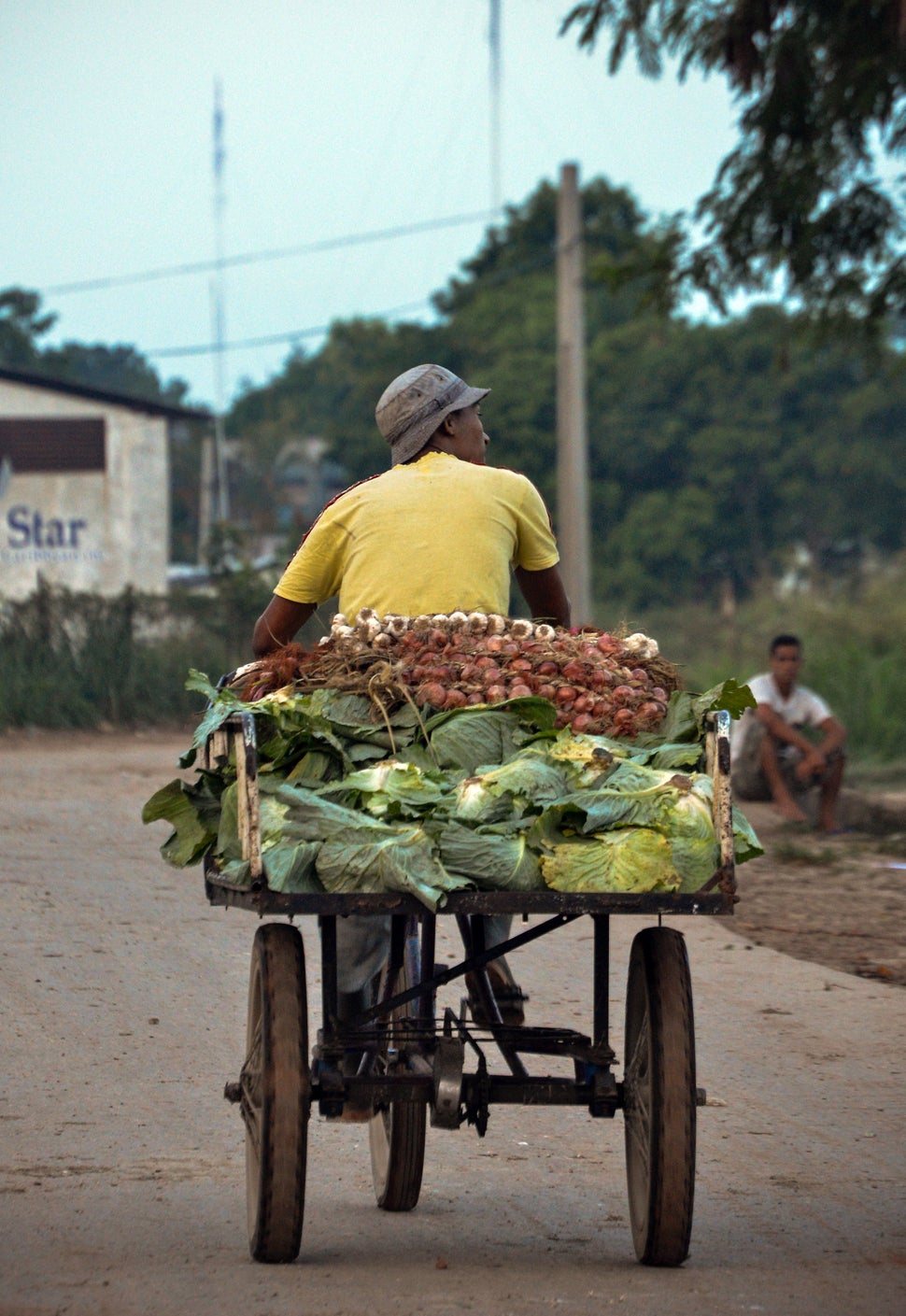 2013 - A fruits and vegetables retailer leaves a wholesale market in Havana.