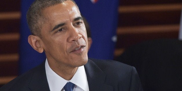 US President Barack Obama speaks during a meeting with leaders from the Trans-Pacific Partnership at the US embassy in Beijin