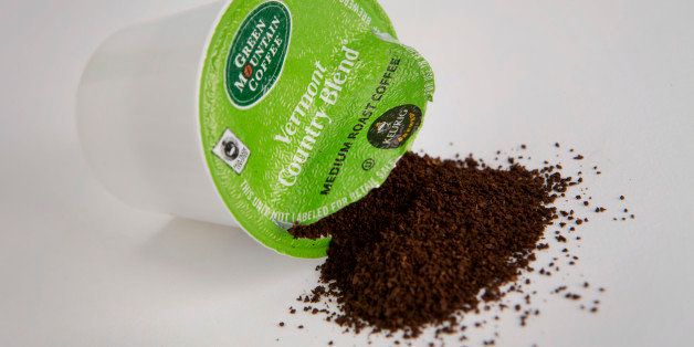 A Green Mountain Coffee Roasters Inc. single-serve coffee capsule is arranged for a photograph in New York, U.S., on Tuesday, Nov. 27, 2012. Green Mountain, based in Waterbury, Vermont, has been facing increasing competition from private-label capsules made by Kroger Co. and Safeway Inc. that fit into Keurig brewers. Photographer: Scott Eells/Bloomberg via Getty Images