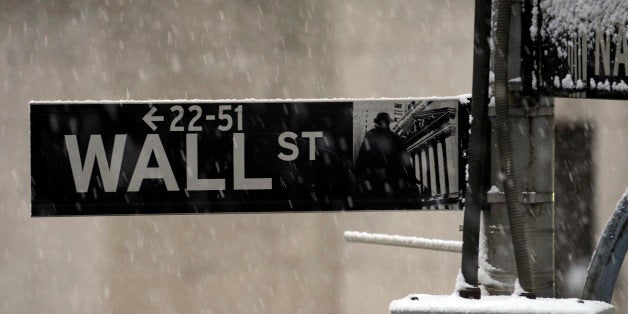 FILE - In this Dec. 31, 2009 file photo, snow falls outside the New York Stock Exchange in New York. The stock market is managing modest gains Friday, Feb. 26, 2010, with investors shaking off the latest round of downbeat economic news.(AP Photo/Henny Ray Abrams, file)