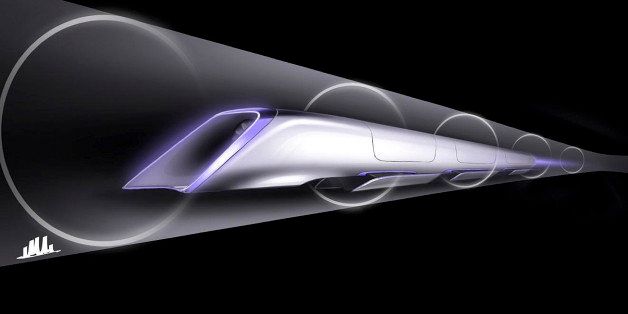 An image released by Tesla Motors, is a conceptual design rendering of the Hyperloop passenger transport capsule. Billionaire entrepreneur Elon Musk on Monday, Aug. 12, 2013 unveiled a concept for a transport system he says would make the nearly 400-mile trip in half the time it takes an airplane. The "Hyperloop" system would use a large tube with capsules inside that would float on air, traveling at over 700 miles per hour. (AP Photo/Tesla Motors)