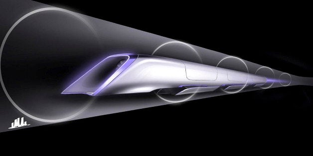 An image released by Tesla Motors, is a conceptual design rendering of the Hyperloop passenger transport capsule. Billionair