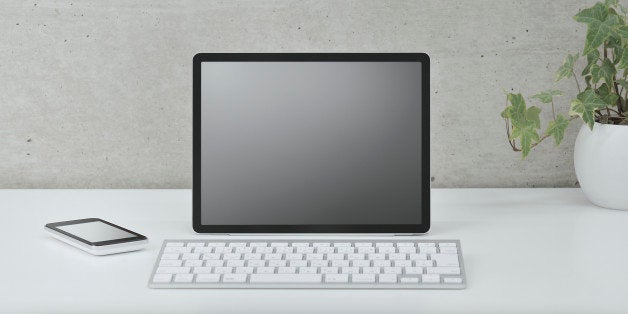 Digital tablet with empty 'screen'.Keyboard with wireless connection,smartphone