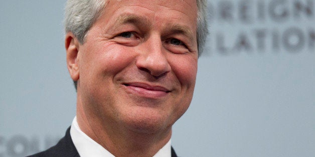 Jamie Dimon, chief executive officer of JPMorgan Chase & Co., smiles during a discussion at the Council on Foreign Relations in Washington, D.C., U.S., on Wednesday, Oct. 10, 2012. Dimon said bond markets would spurn U.S. debt if lawmakers fail to reach an agreement to address the nation's deficit. Photographer: Andrew Harrer/Bloomberg via Getty Images 