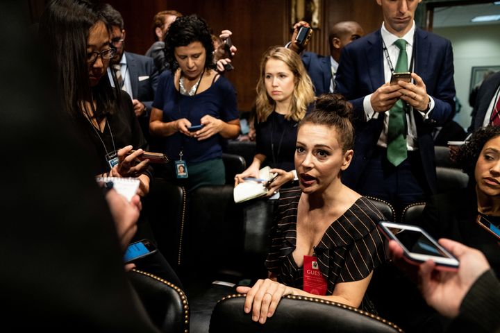 Actress Alyssa Milano is seen ahead of a Senate Judiciary Committee hearing of Dr. Christine Blasey Ford at Capitol Hill in Washington on Sept. 27, 2018.