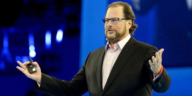 SAN FRANCISCO, CA - OCTOBER 14: Marc Benioff delivers the keynote speech at Salesforce.com's Dreamforce 2014 Conference at Moscone South on October 14, 2014 in San Francisco, California. (Photo by Tim Mosenfelder/Getty Images)