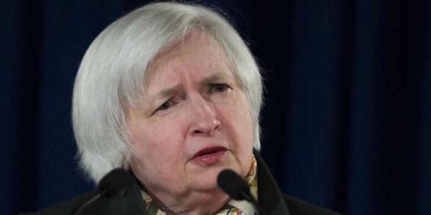 Federal Reserve Chair Janet Yellen speaks during a press conference at the Federal Reserve in Washington, DC, March 18, 2015, following the Federal Open Market Committee meeting. AFP PHOTO/JIM WATSON (Photo credit should read JIM WATSON/AFP/Getty Images)