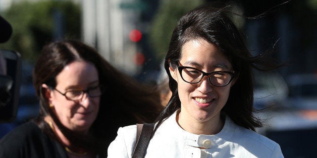 SAN FRANCISCO, CA - MARCH 27: Ellen Pao (R) leaves the San Francisco Superior Court Civic Center Courthouse with her attorne