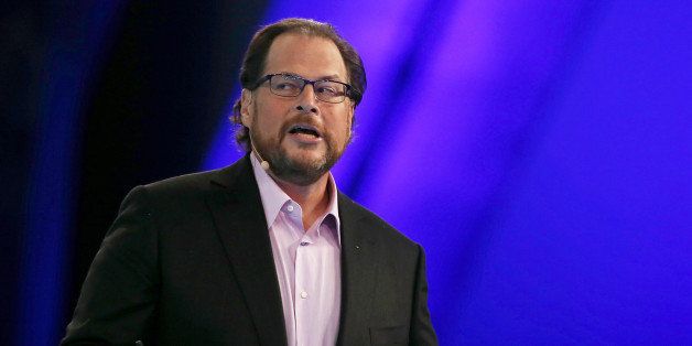 SAN FRANCISCO, CA - OCTOBER 14: Salesforce CEO Marc Benioff delivers a keynote address during the 2014 DreamForce conference on October 14, 2014 in San Francisco, California. The annual Dreamforce conference runs through October 16. (Photo by Justin Sullivan/Getty Images)
