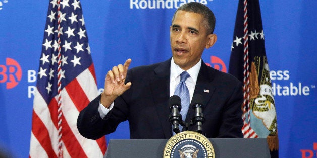 FILE - In this Sept. 18, 2013 file photo, President Barack Obama speaks to members of the Business Roundtable, a trade group representing Americaâs big business, in Washington. President Barack Obama is working to put two major emerging trade deals with Europe and Asia on a âfast trackâ to passage. But many congressional Democrats are working to sidetrack the proposed pacts ahead of this yearâs U.S. midterm elections. The Democratic president finds himself in the rare position of having House Speaker John Boehner as an ally on the issue and Senate Majority Leader Harry Reid as a foe. (AP Photo/Pablo Martinez Monsivais, File)