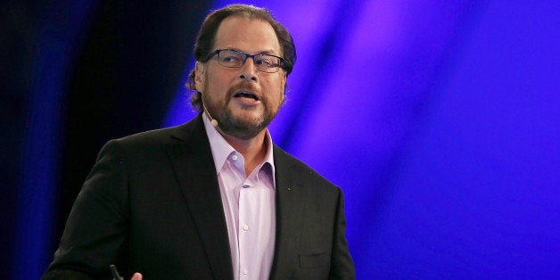 SAN FRANCISCO, CA - OCTOBER 14: Salesforce CEO Marc Benioff delivers a keynote address during the 2014 DreamForce conference on October 14, 2014 in San Francisco, California. The annual Dreamforce conference runs through October 16. (Photo by Justin Sullivan/Getty Images)