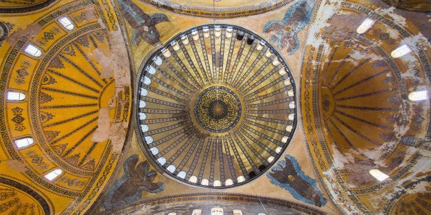 In 2009, researchers removed the star in the center of one of the mosaic seraphim of Hagia Sophia (top left on this shot), un