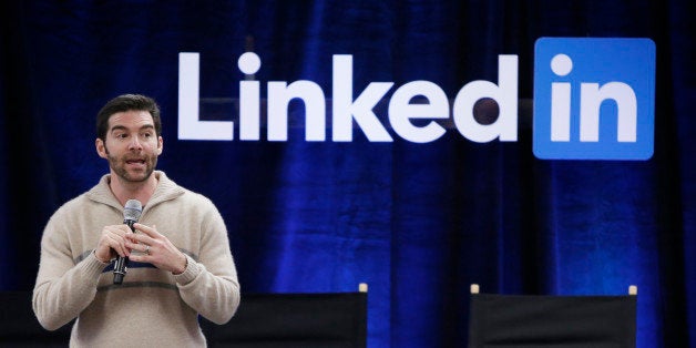 FILE - In this Nov. 6, 2014 file photo, LinkedIn CEO Jeff Weiner speaks during the company's second annual "Bring In Your Parents Day," at LinkedIn headquarters in Mountain View, Calif. LinkedIn reports quarterly financial results on Thursday, April 30, 2015. (AP Photo/Marcio Jose Sanchez, File)