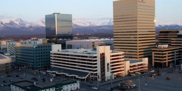 The shiny blue Atwood Building holds a bunch of state offices. I'll actually be employed there this summer on the thirteenth floor. From that height there is an almost 360 degree view of the city, the Chugach Mountains, and Cook Inlet. The one obstruction is the ConocoPhillips building which is the tallest building in the state of Alaska. Oil barely trumps the State government.