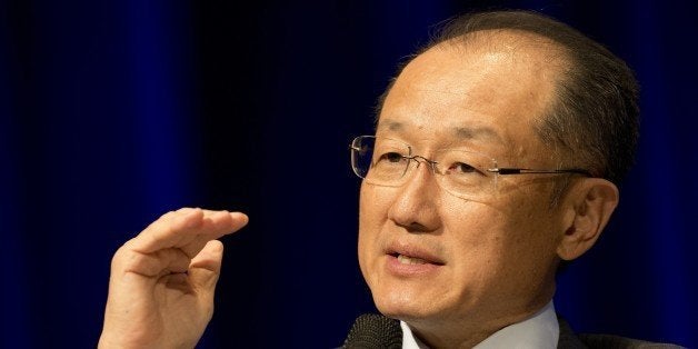 President of the World Bank Group, Jim Young Kim speaks during a meeting for 'Universal Financial Access 2020' at the IMF/WB