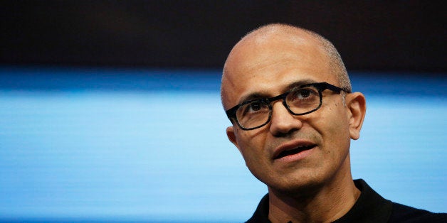 SAN FRANCISCO, CA - APRIL 29: Microsoft CEO Satya Nadella delivers a keynote during the 2015 Microsoft Build Conference on Ap