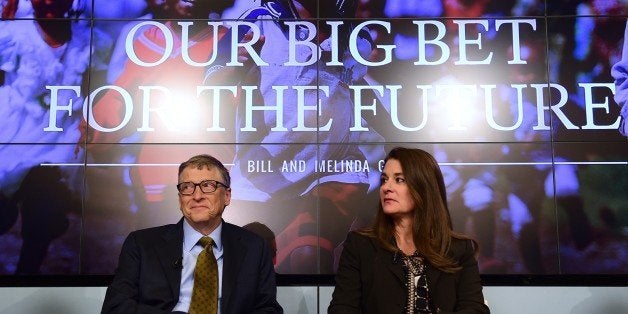 Bill (L) and Melinda Gates, founders of the Bill and Melinda Gates Foundation, take part in a discussion organised by British magazine The Economist about expected breakthroughs in the next 15 years in health, education, farming and banking on January, 22, 2015 in Brussels. AFP PHOTO / EMMANUEL DUNAND (Photo credit should read EMMANUEL DUNAND/AFP/Getty Images)