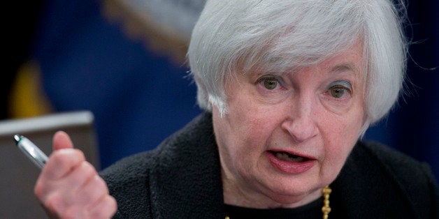 Janet Yellen, chair of the U.S. Federal Reserve, speaks during a news conference following a Federal Open Market Committee (FOMC) meeting in Washington, D.C., U.S., on Thursday, Sept. 17, 2015. Federal Reserve officials left interest rates unchanged, opting to delay an increase amid stubbornly low inflation, an uncertain outlook for global growth and recent financial-market turmoil. Photographer: Andrew Harrer/Bloomberg via Getty Images 