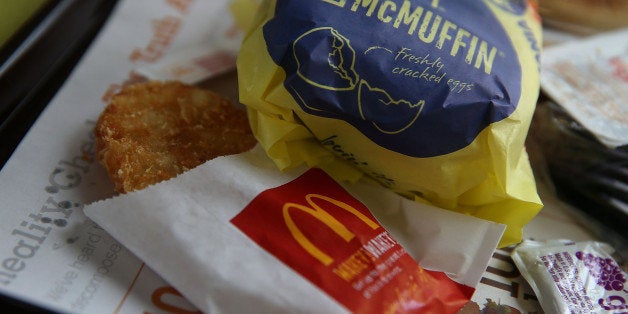 FAIRFIELD, CA - JULY 23: A McDonald's Egg McMuffin and hash browns are displayed at a McDonald's restaurant on July 23, 2015 in Fairfield, California. McDonald's has been testing all-day breakfast menus at select locations in the U.S. and could offer it at all locations as early as October. (Photo illustration by Justin Sullivan/Getty Images)