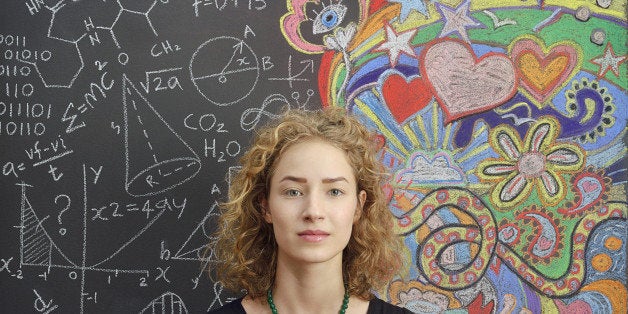 Portrait in front of doodles