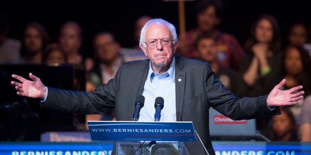 LOS ANGELES, CA - OCTOBER 14: Democratic presidential candidate U.S. Sen. Bernie Sanders speaks at a campaign fundraising re