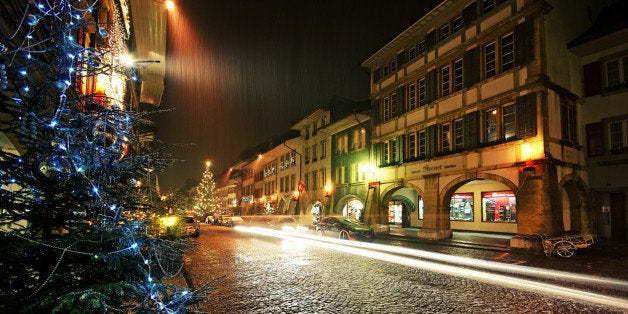 Night in town of Murten just before Christmas.