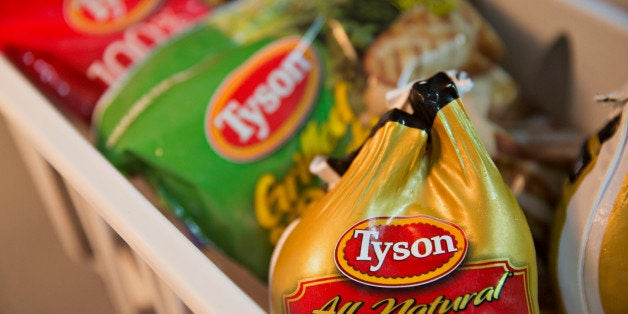 Tyson Foods Inc. brand frozen chicken products are arranged for a photograph in a freezer in Tiskilwa, Illinois, U.S., on Tuesday, July 28, 2015. Tyson Foods Inc. is scheduled to report third quarter earnings on August 3. Photographer: Daniel Acker/Bloomberg via Getty Images