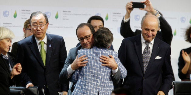 Executive Secretary of the United Nations Framework Convention on Climate Change (UNFCCC) Christiana Figueres (C-R) and Franc