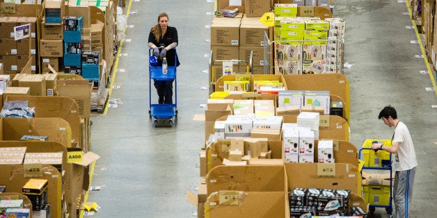 HEMEL HEMPSTEAD, ENGLAND - NOVEMBER 25: The Amazon Fulfilment Centre prepares for Black Friday on November 25, 2015 in Hemel Hempstead, England. Black Friday has now overtaken Cyber Monday as Amazon.co.uk's busiest day with 5.5million items sold on the day last year. (Photo by Jeff Spicer/Getty Images)