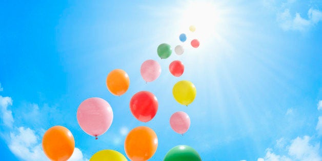 Blue sky and balloons.