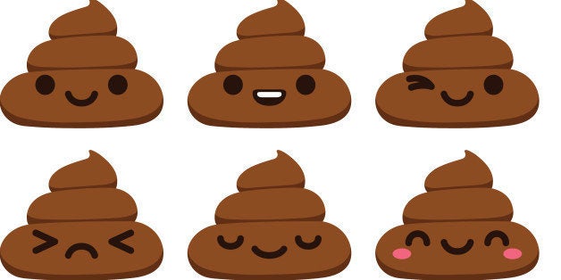 Set of 12 cute poop emoticons in modern flat vector style.