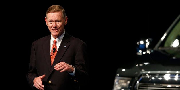 Alan Mulally, outgoing chief executive officer of Ford Motor Co., speaks during a town hall meeting in Dearborn, Michigan, U.S., on Monday, June 23, 2014. Mulally said he'll continue to advise his successor, Mark Fields, and remain in touch with the company after he steps down next month. Photographer: Jeff Kowalsky/Bloomberg via Getty Images 