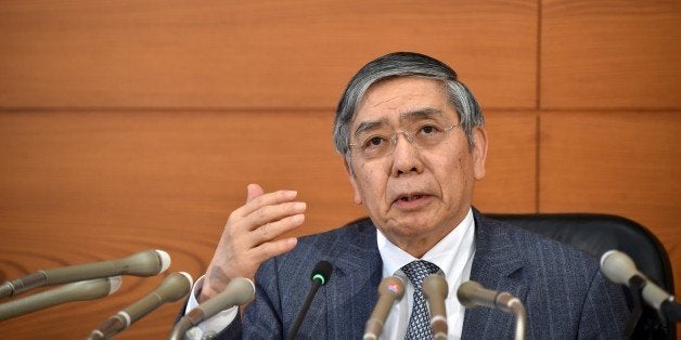 Bank of Japan Governor Haruhiko Kuroda speaks during a press conference in Tokyo on March 15, 2016. Japan's central bank chief on March 15 defended a negative interest rate policy slammed as a desperate bid to keep alive efforts at resuscitating the world's number three economy. / AFP / KAZUHIRO NOGI (Photo credit should read KAZUHIRO NOGI/AFP/Getty Images)