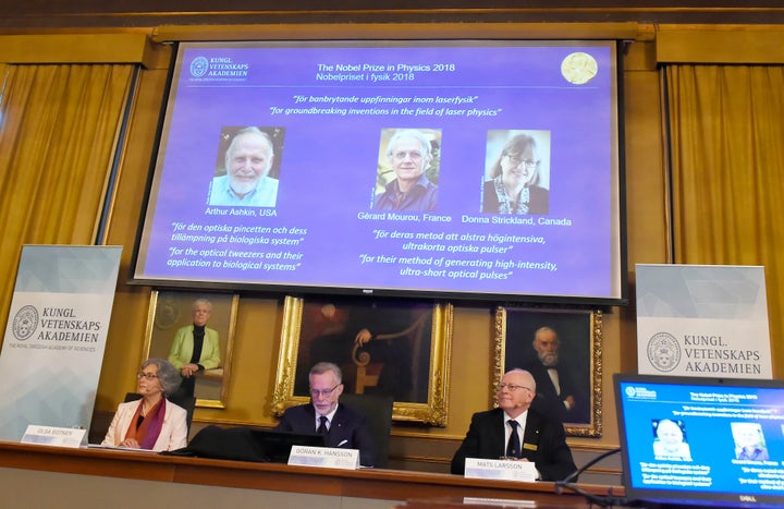 Arthur Ashkin of the United States, Gérard Mourou of France and Donna Strickland of Canada won the Nobel Prize in phys