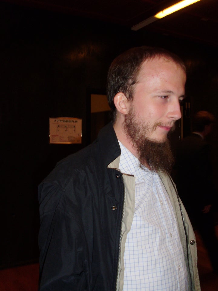 Description Gottfried Svartholm Warg, posecuted The Pirate Bay-person, at the district court in Stockholm in Sweden, at The Pirate Bay trial ... 